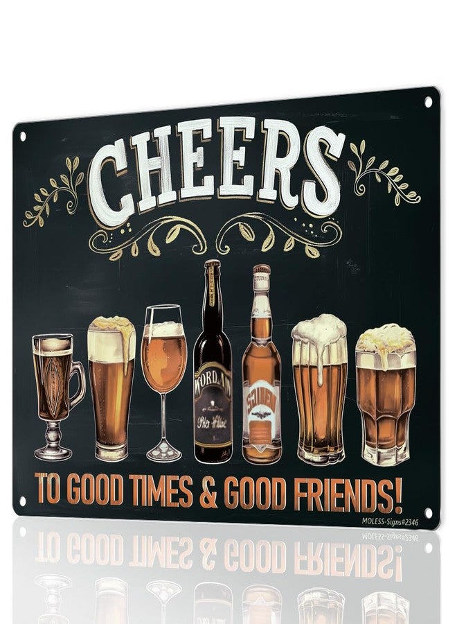 لوحة "Cheers to Good Times" عتيقة من MOLESS، مثالية لتزيين البارات أو غرف الرجال - لوحة معدنية متينة مقاس 12 × 8 بوصة، تُستخدم كديكور جداري للبار المنزلي/القبو/المرآب/غرفة الرجال، 2346 - Image 1